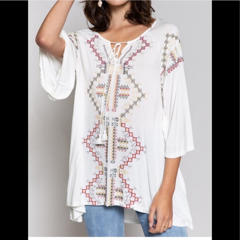 POL White Embroidered Blouse